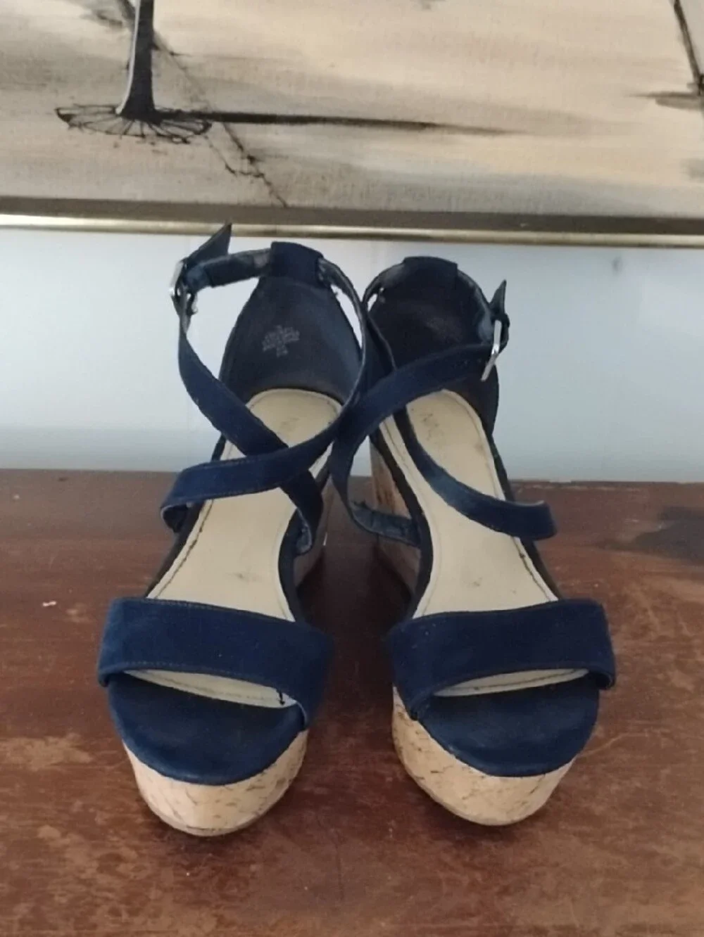 Nine West Navy Cork Wedge Sandals
